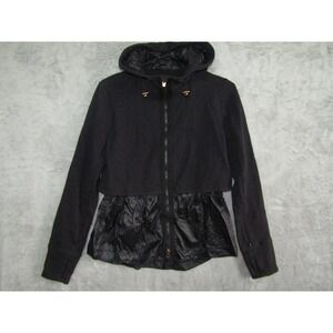 Athleta Black Hooded Peplum Jacket With Rose Gold Accents Thumbholes Size S